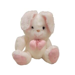 Vintage Animal Fair White Bunny Rabbit Pink Feet & Bow Stuffed Plush 10" Easter